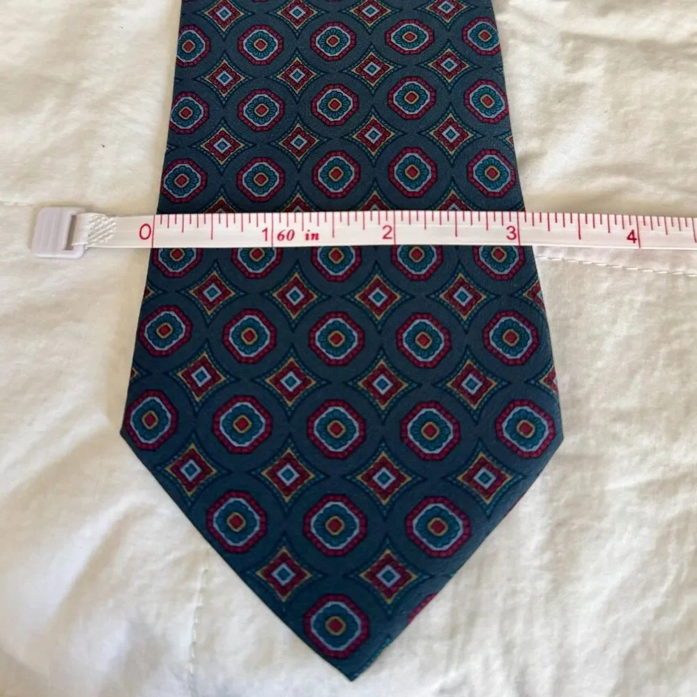 Vintage Paul Salgo Selfridges England Silk Necktie Blue Geometric Medallion Tie